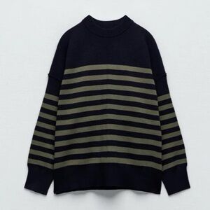 Zara Navy Ribbed Oversized Knit Sweater